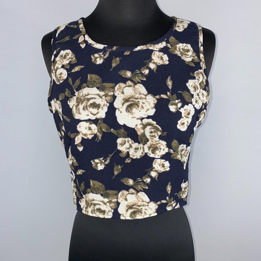 Fora Juniors L Floral Cropped Tank Top Back Zip